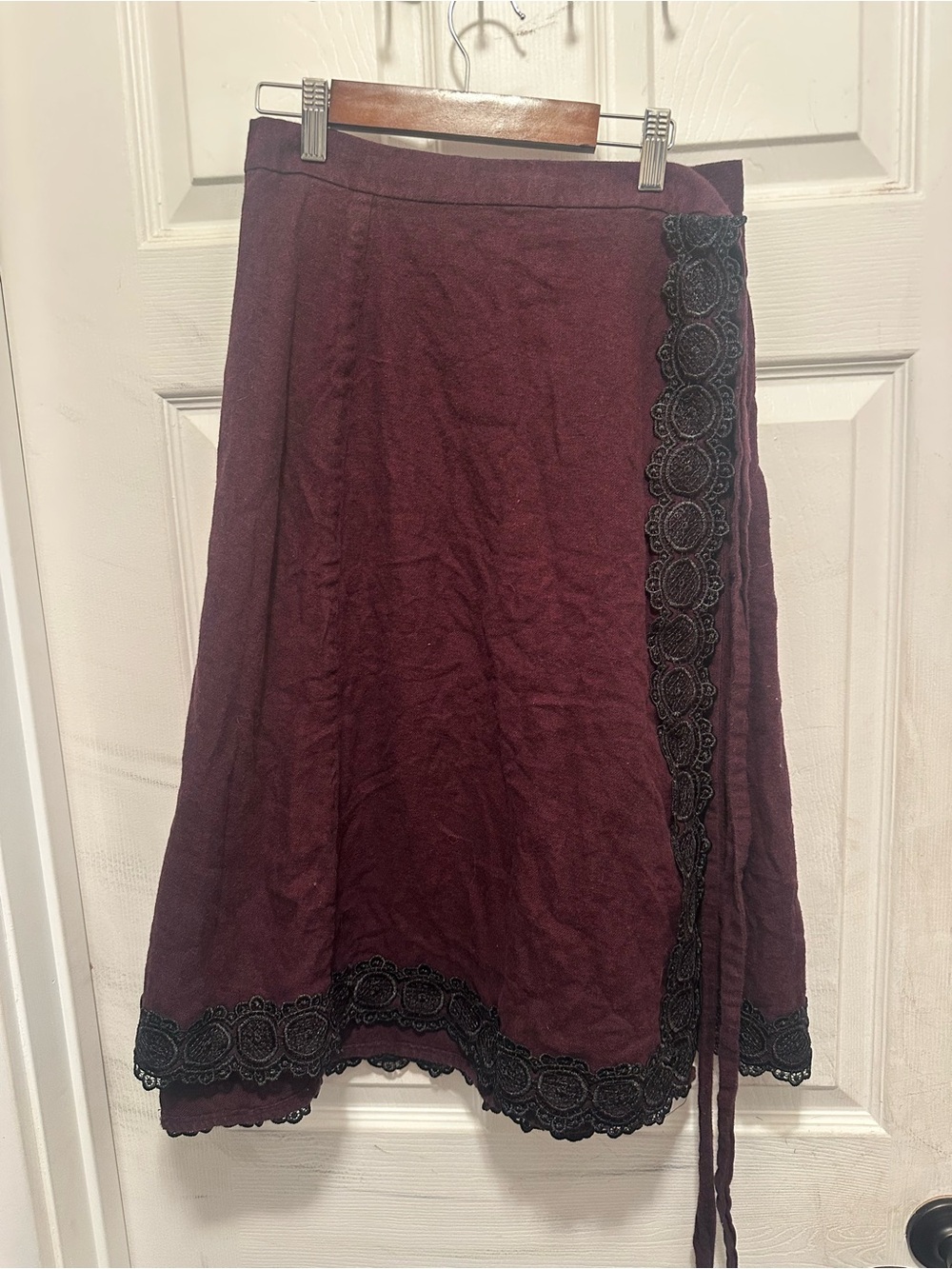 Women's Lace-Trim A-Line Wrap Skirt in Deep Plum Goth Romantic Fairy Cottagecore